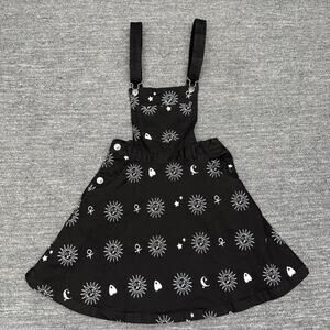 Hell Bunny Oculus Pinafore Dress Women XS Black Overalls Mini Goth Witch Spooky